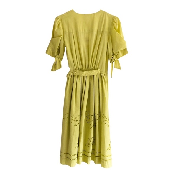 Lace Midi V-Neck Dress Yellow Cotton Small NWT - Picture 3 of 10
